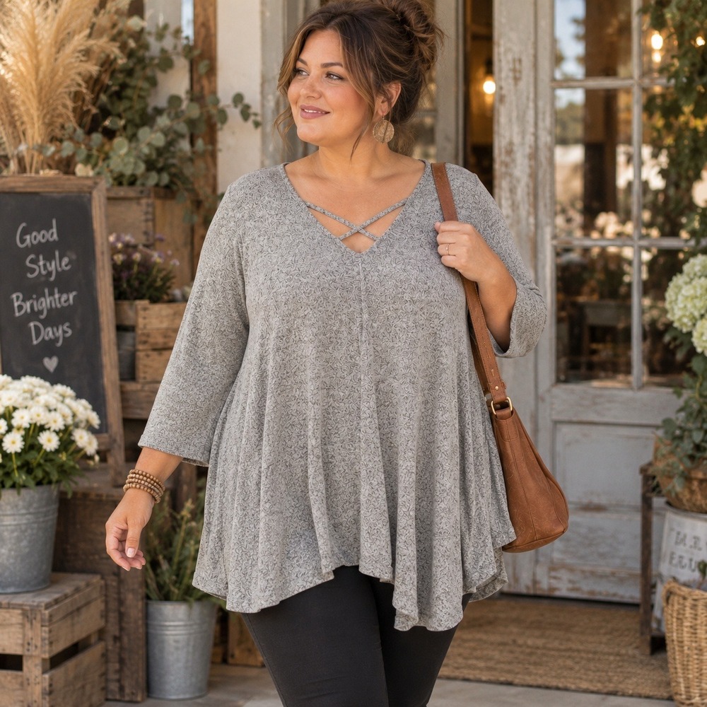 Green Envelope Anthropologie Tunic Top Soft Flowy Swing Heathered Gray Womens 1X
